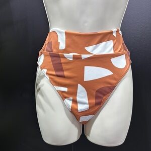 UpWest High Waist banded,high cut thigh, Organic Bikini Bottom,geometric pattern